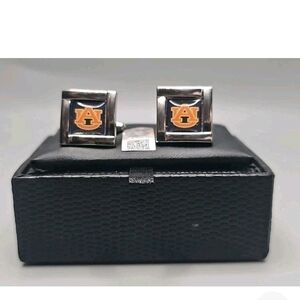 NEW Auburn University Silver Cufflinks Mens AU Collegiate Logo Needlepoint Box